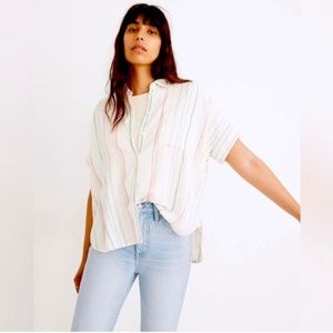 Madewell Linen-Blend Daily Shirt‎ in Rainbow Stripe Size S never worn